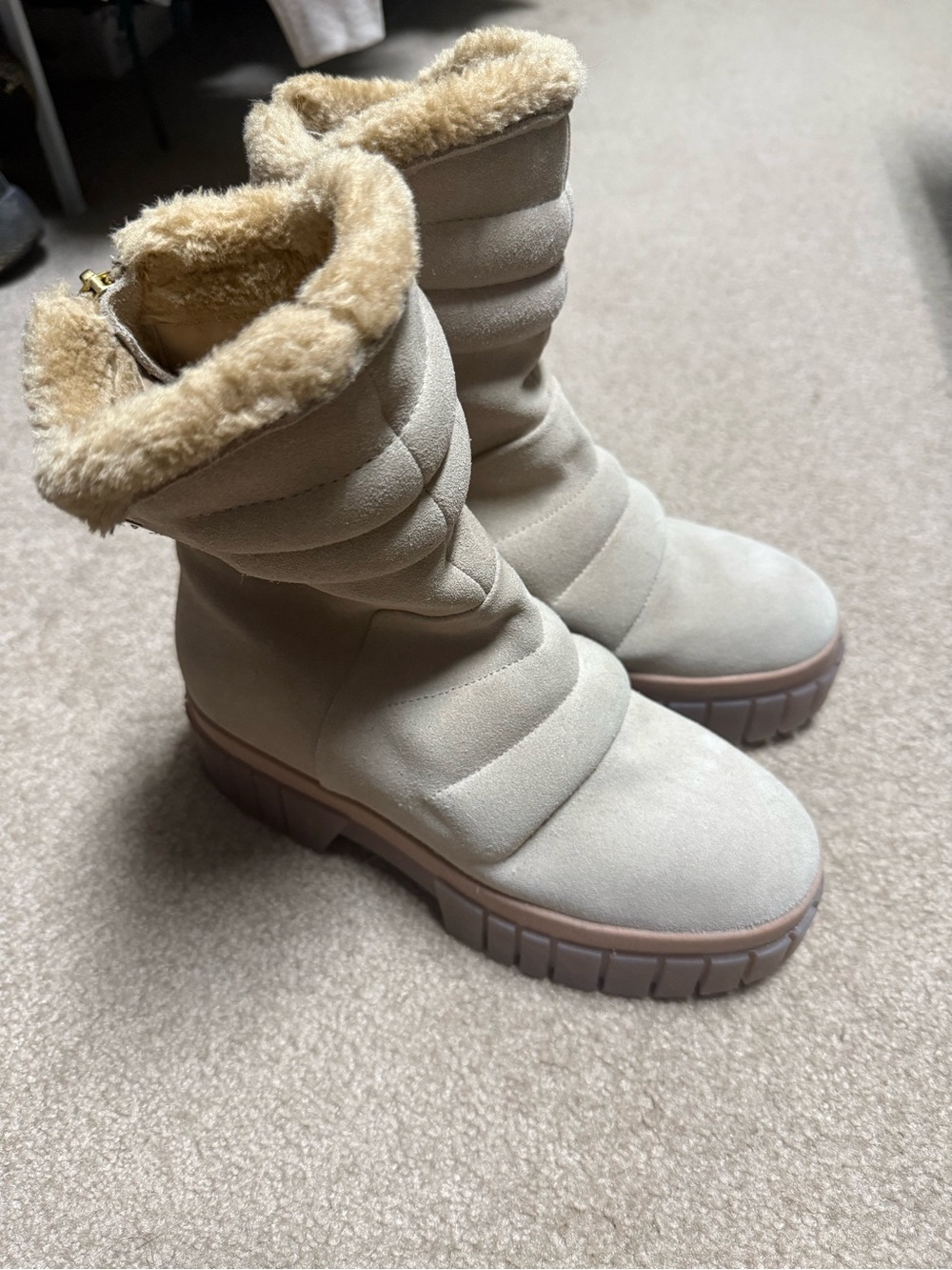 FREE PEOPLE Cozy Faux-Suede Platform Winter Boots in Beige